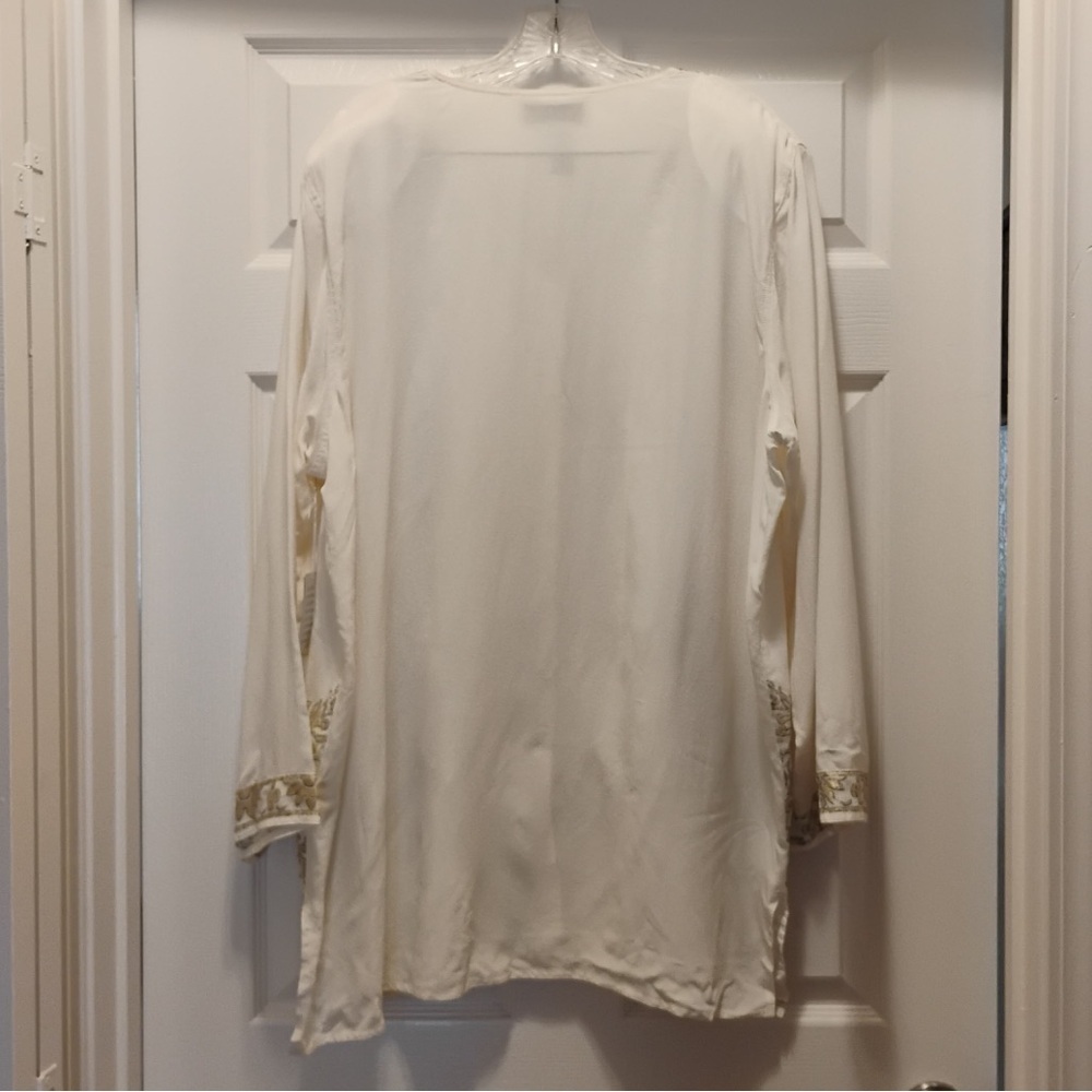 NWT Diane Gilman 100% Silk Oriental Tunic Blouse Gold Metallic Details Size 1X - Picture 4 of 8